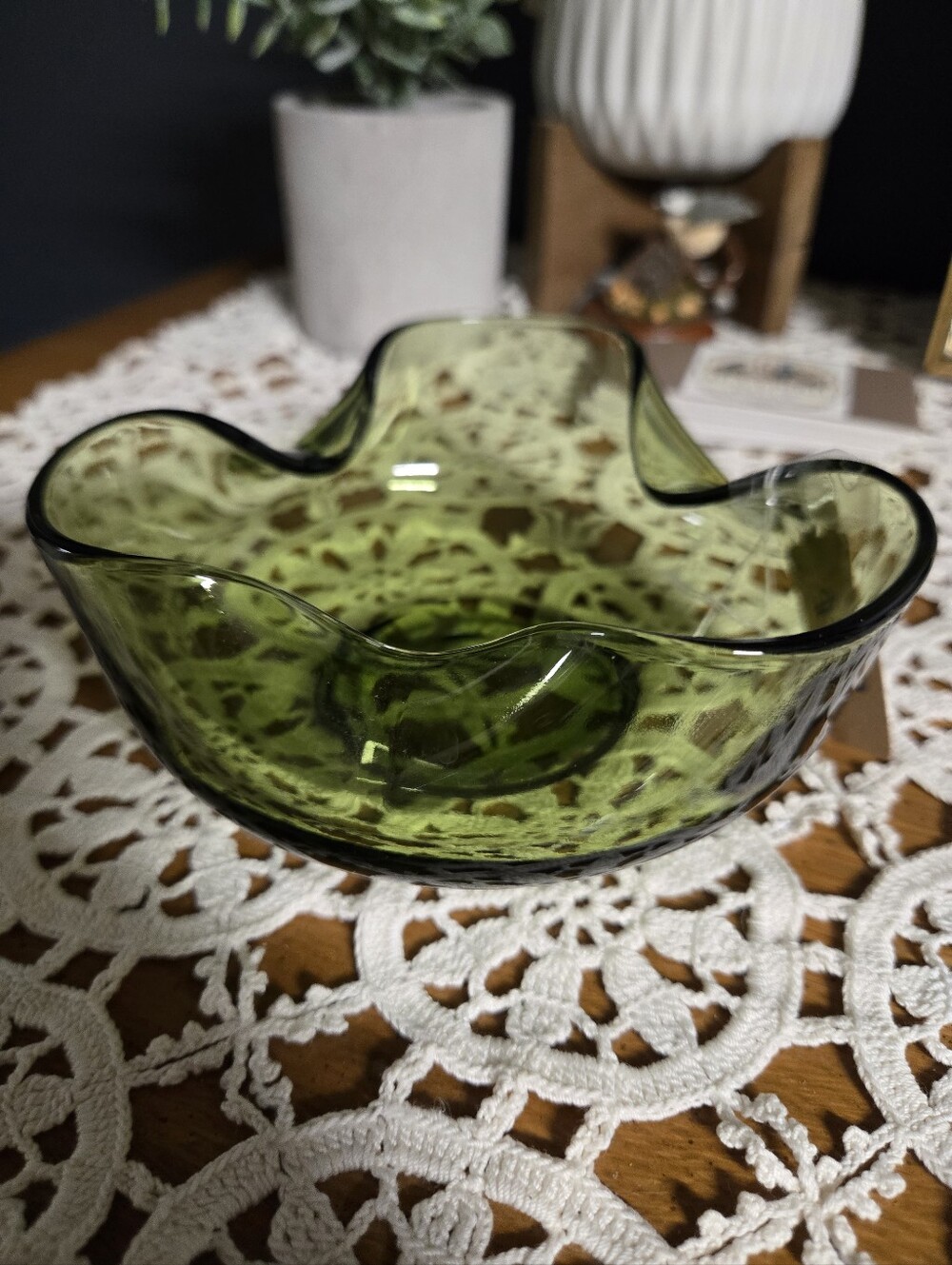 Olive Green Mid-Century Style Art Glass Bowl